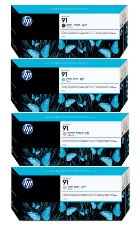 HP91 C9464A 무광검정
HP91 C9465A 포토검정
HP91 C9466A 밝은회색
HP91 C9467A 파랑
HP91 C9468A 빨강
HP91 C9469A 노랑
HP91 C9470A 밝은파랑
HP91 C9471A 밝은빨강